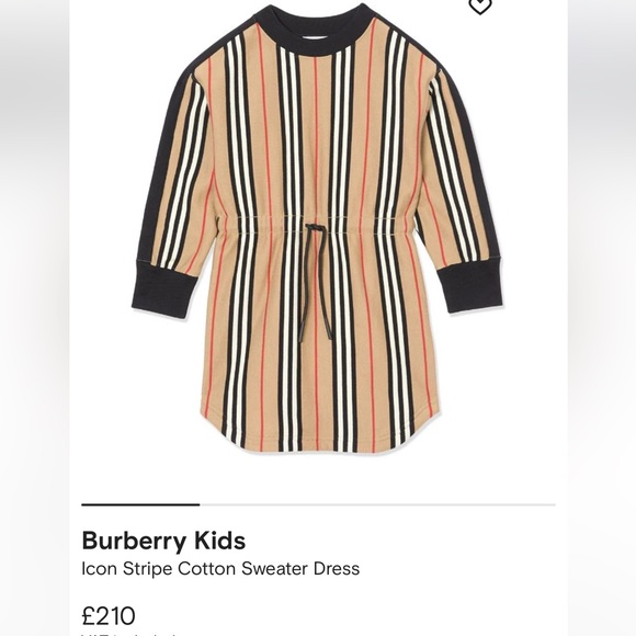 Burberry Icon Stripe Cotton Long Sleeve Dress Girls Size 12, Women’s XS - Picture 7 of 8